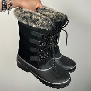Khombu North Star Mid-Cakf Leather Faux Fur Waterproof Snow Boots Size 11